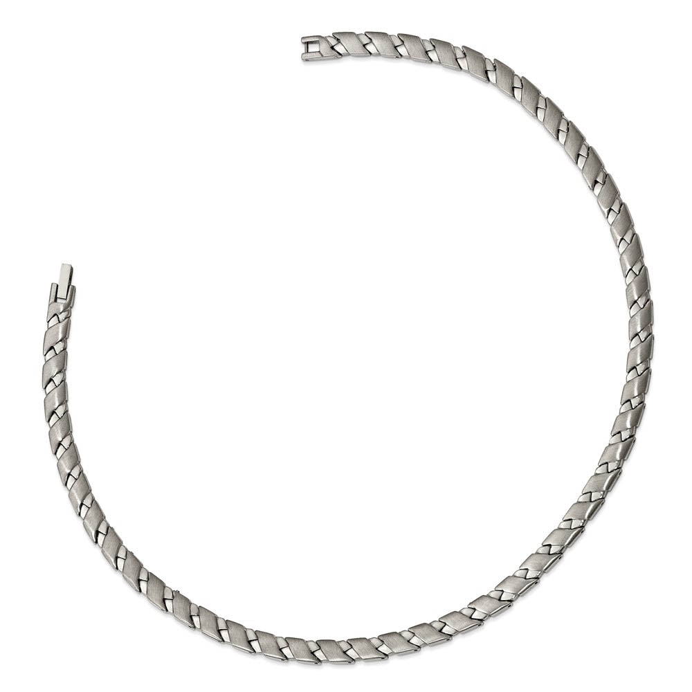 Alternate view of the 6.5mm Stainless Steel Brushed & Polished Zigzag Link Necklace, 19 Inch by The Black Bow Jewelry Co.