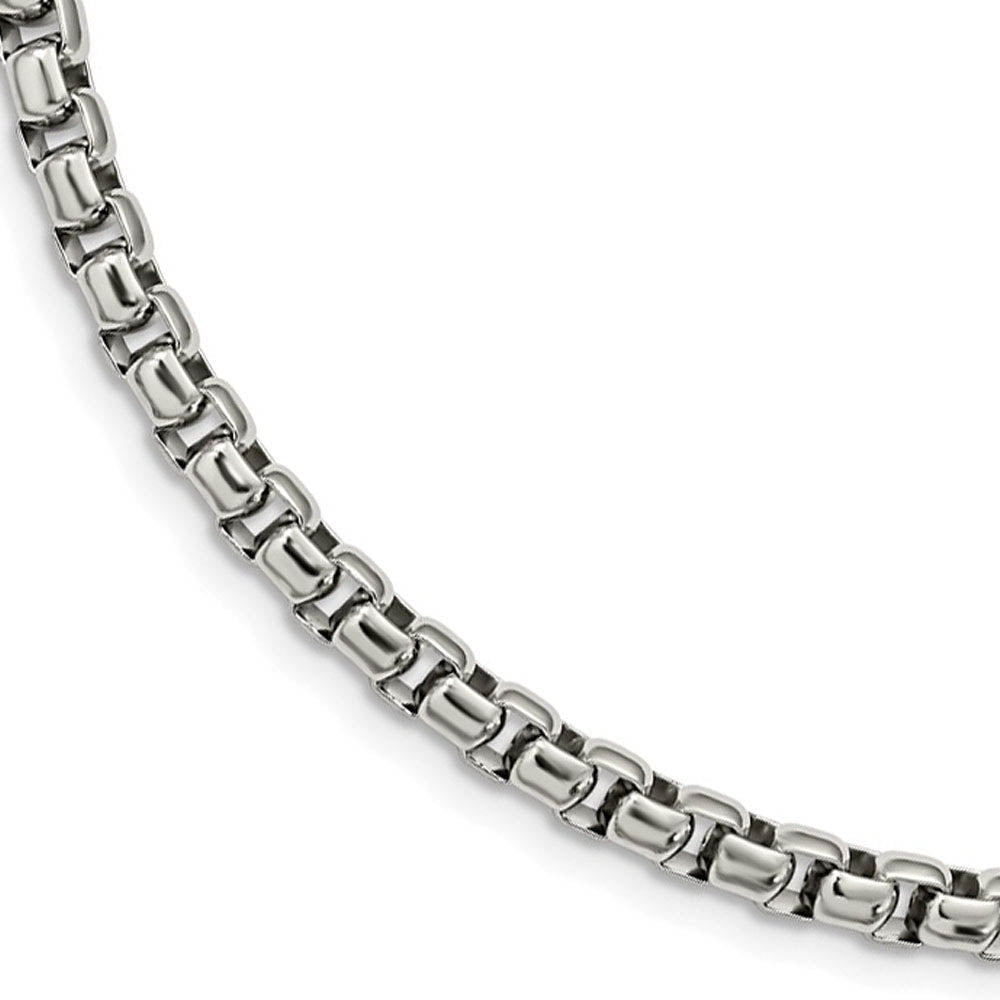 Mens 6mm Stainless Steel Polished Rounded Box Chain Necklace, 24