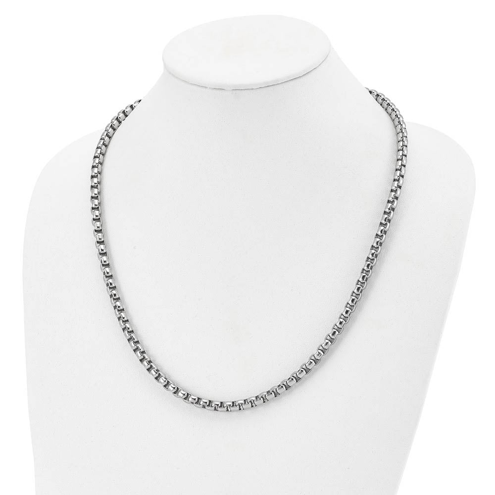 Alternate view of the Mens 6mm Stainless Steel Polished Rounded Box Chain Necklace, 24 Inch by The Black Bow Jewelry Co.