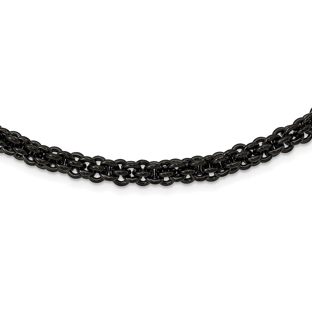 Alternate view of the 7mm Black Plated Stainless Steel Fancy Link Chain Necklace, 24 inch by The Black Bow Jewelry Co.