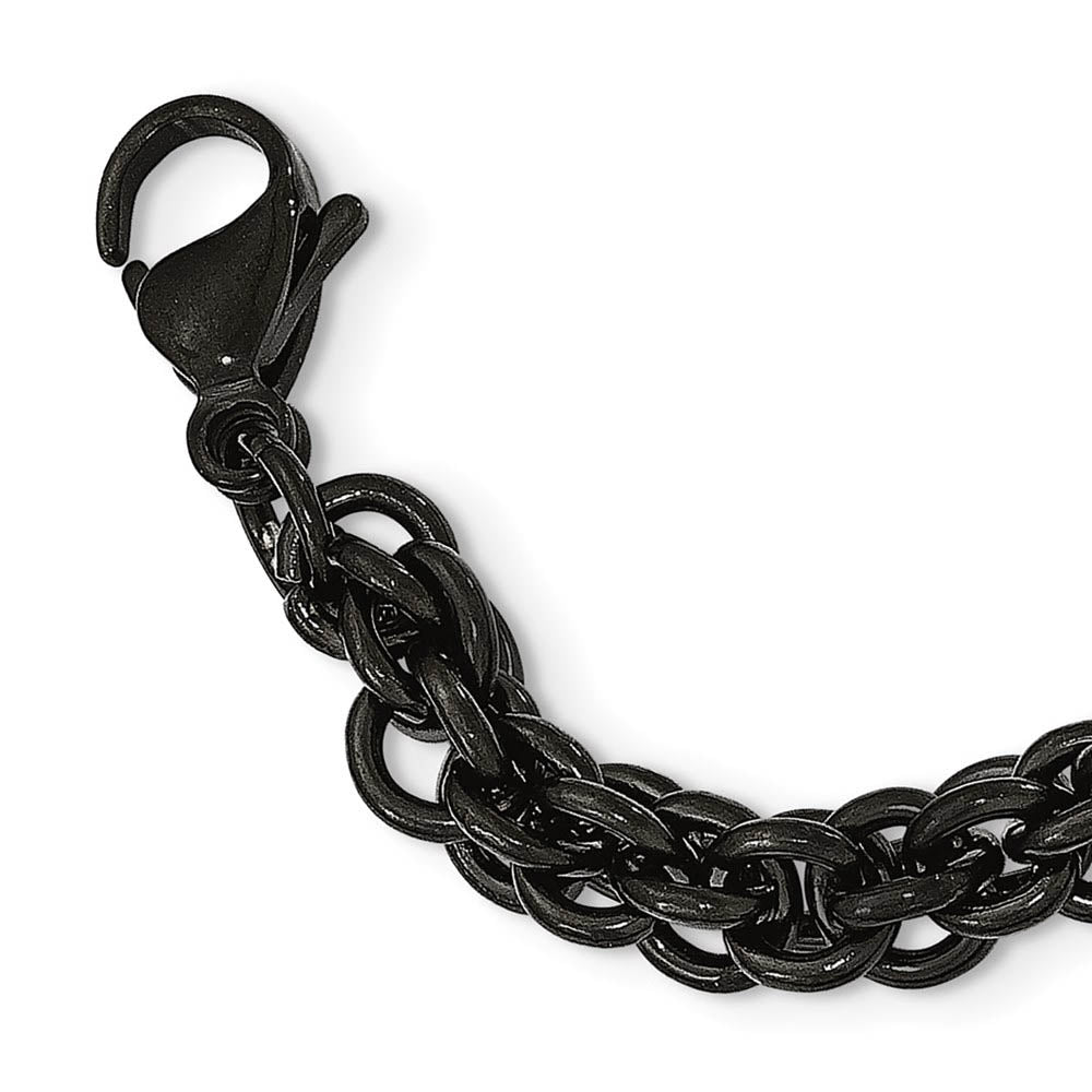 Alternate view of the 7mm Black Plated Stainless Steel Fancy Link Chain Necklace, 24 inch by The Black Bow Jewelry Co.