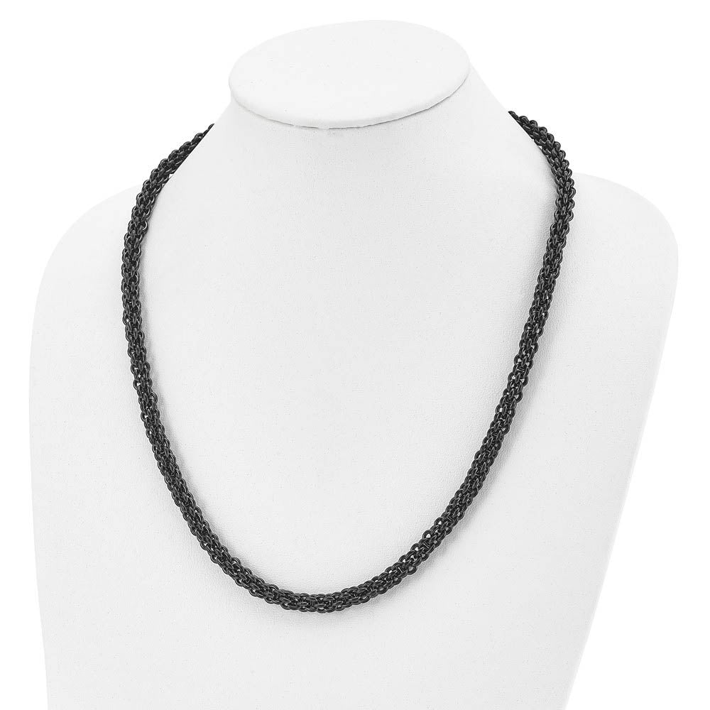 Alternate view of the 7mm Black Plated Stainless Steel Fancy Link Chain Necklace, 24 inch by The Black Bow Jewelry Co.