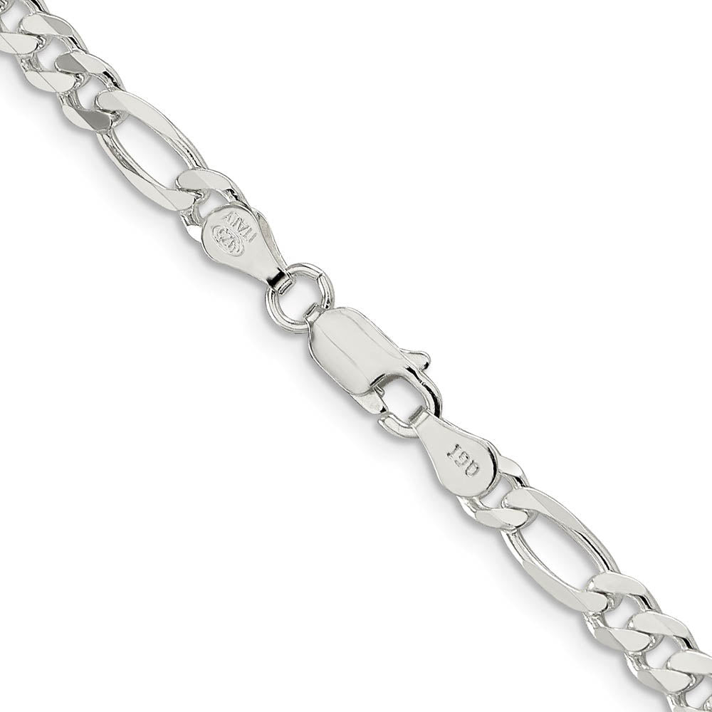 Alternate view of the 4.5mm Sterling Silver, Solid Figaro Chain Bracelet by The Black Bow Jewelry Co.