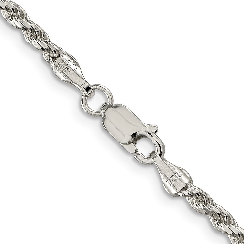 Alternate view of the 2.75mm Sterling Silver, Diamond Cut Rope Chain Necklace by The Black Bow Jewelry Co.