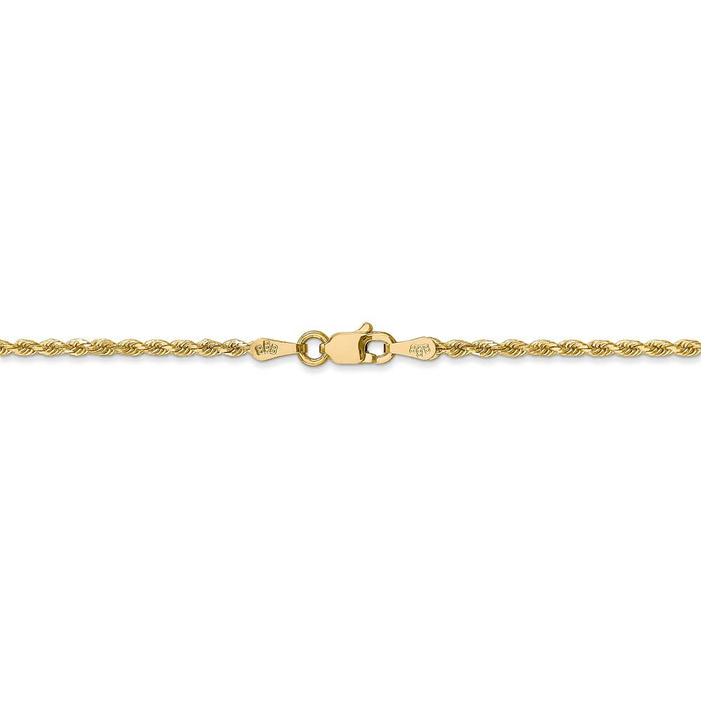 Alternate view of the 1.75mm, 14k Yellow Gold Solid D/C Rope Chain Anklet or Bracelet by The Black Bow Jewelry Co.