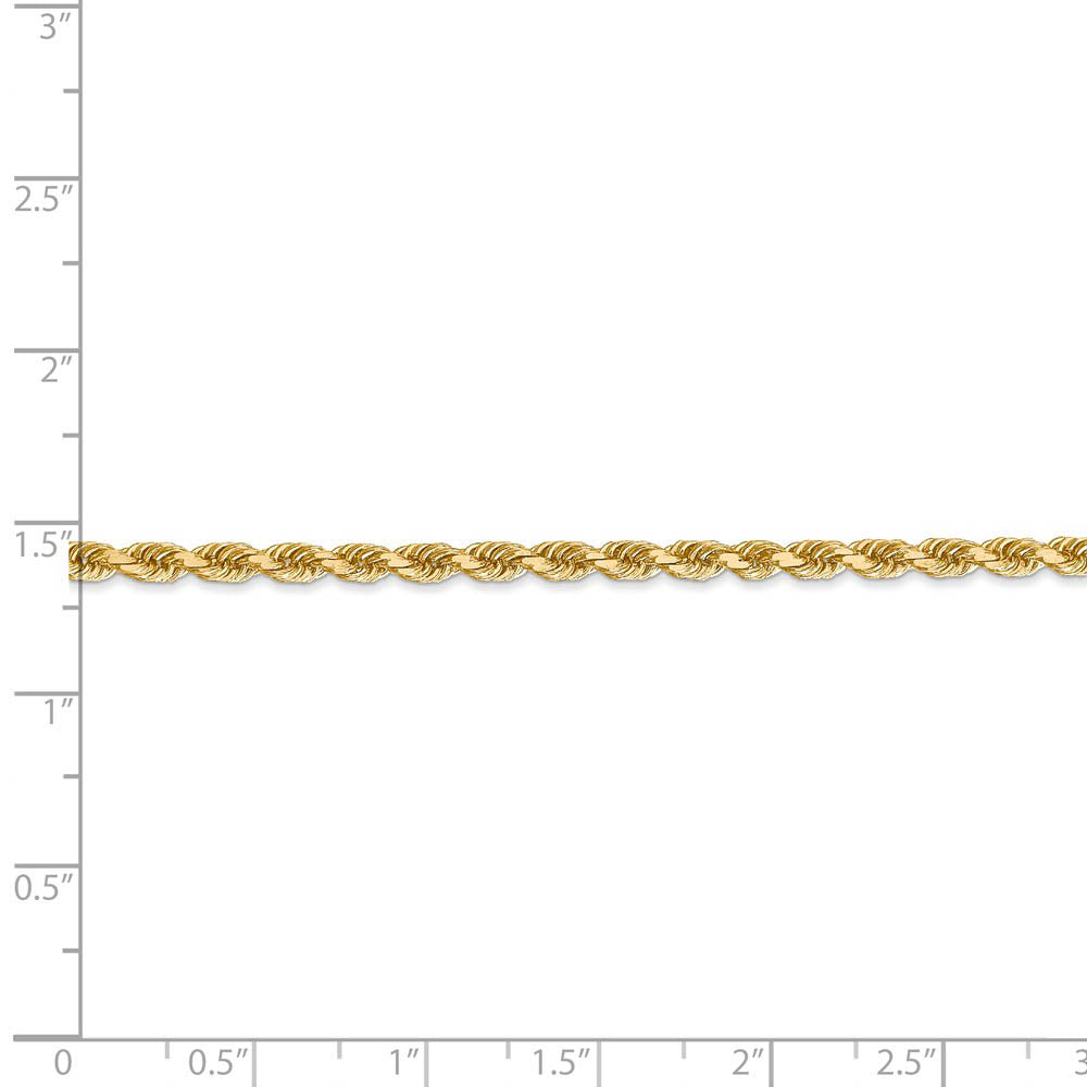Alternate view of the 3.25mm, 14k Yellow Gold, D/C Solid Rope Chain Anklet or Bracelet by The Black Bow Jewelry Co.