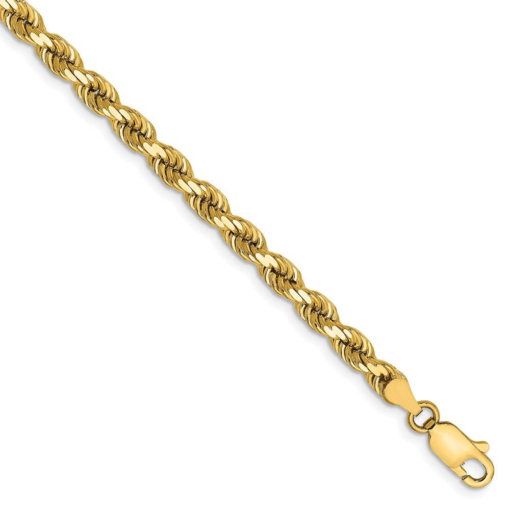 4mm, 14k Yellow Gold, Diamond Cut Solid Rope Chain Bracelet, Item C8118-B by The Black Bow Jewelry Co.