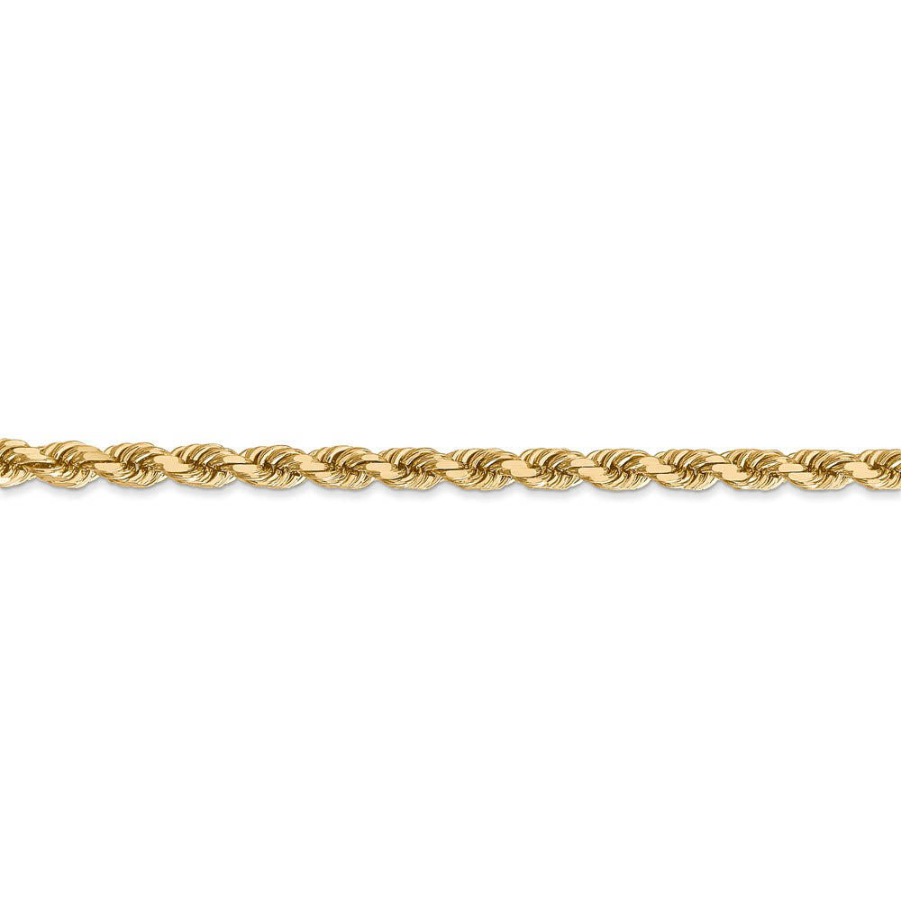 Alternate view of the 4mm, 14k Yellow Gold, Diamond Cut Solid Rope Chain Bracelet by The Black Bow Jewelry Co.