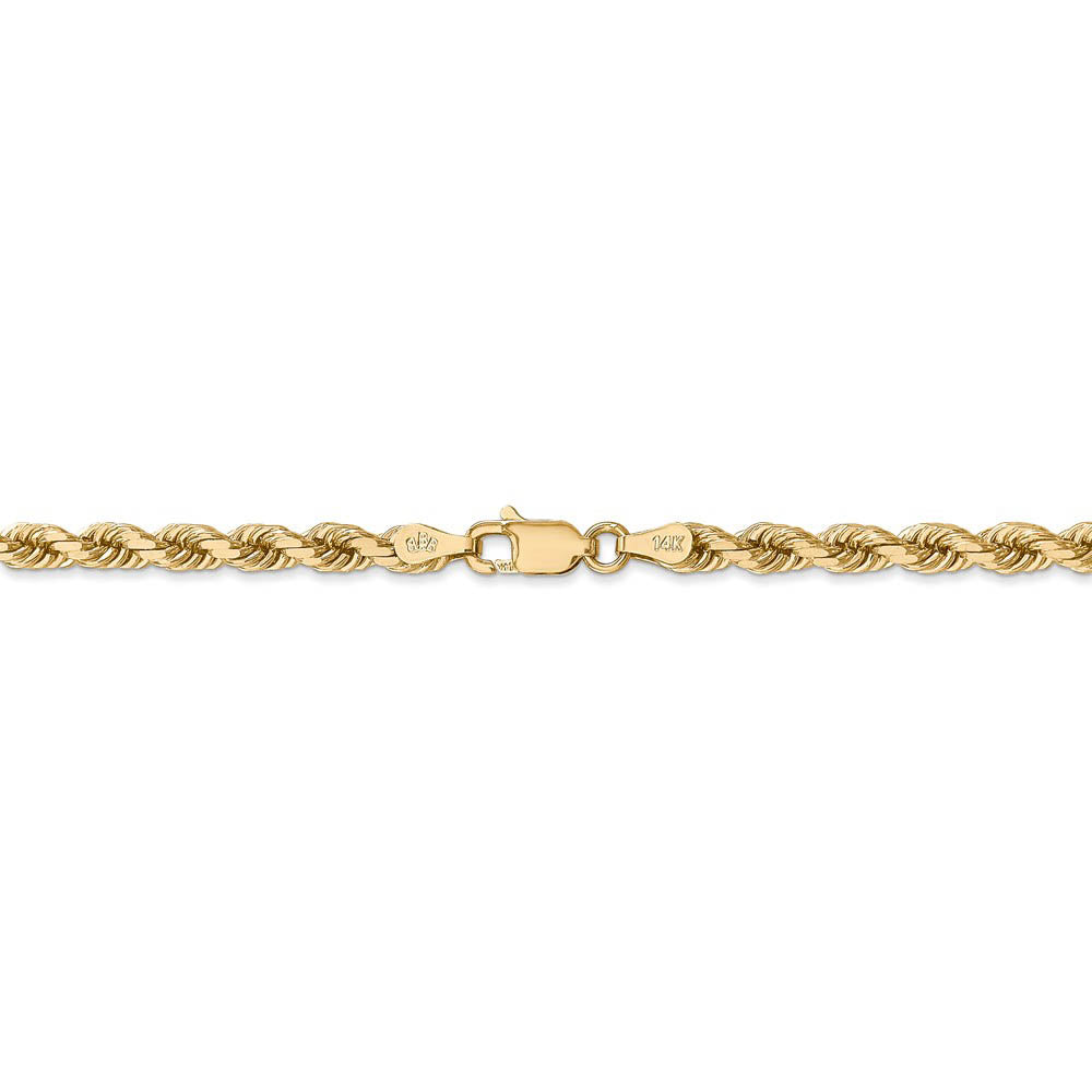 Alternate view of the 4mm, 14k Yellow Gold, Diamond Cut Solid Rope Chain Bracelet by The Black Bow Jewelry Co.