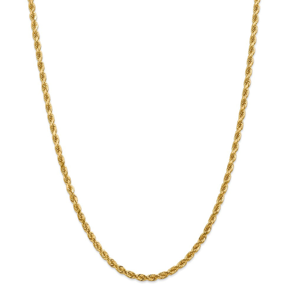 Alternate view of the 4mm, 14k Yellow Gold, Diamond Cut Solid Rope Chain Necklace by The Black Bow Jewelry Co.