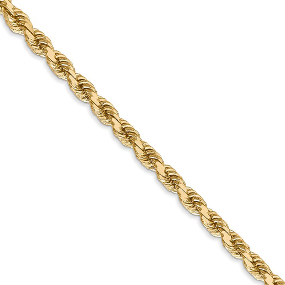 4mm, 14k Yellow Gold, Diamond Cut Solid Rope Chain Necklace