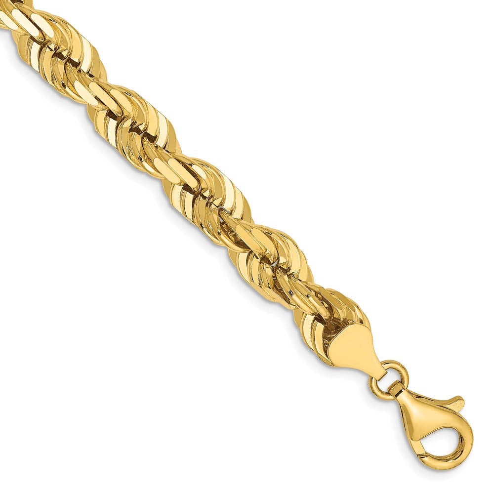 Men's 7mm, 14k Yellow Gold, Diamond Cut Rope Chain Bracelet, 9 Inch, Item C8121-09 by The Black Bow Jewelry Co.