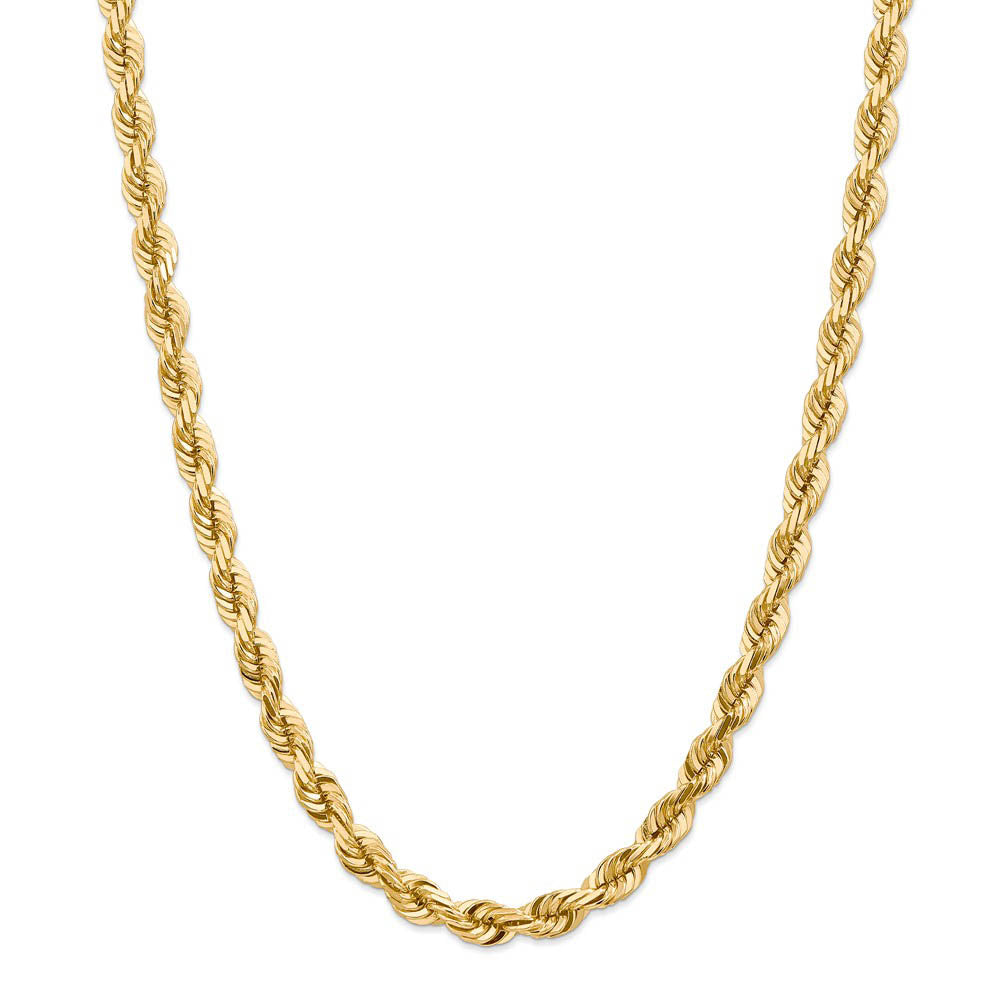 Men's 7mm, 14k Yellow Gold, Diamond Cut Solid Rope Chain Necklace
