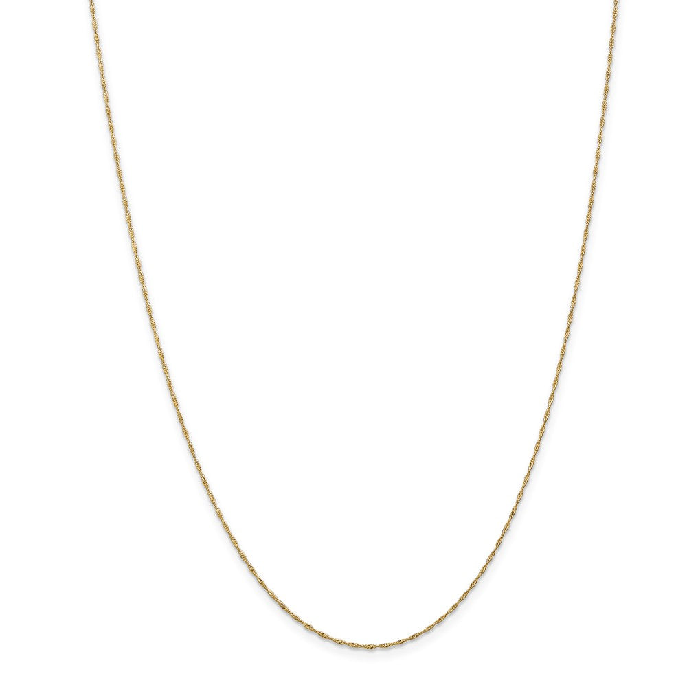 Alternate view of the 1mm, 14k Yellow Gold Diamond Cut Singapore Chain Necklace by The Black Bow Jewelry Co.