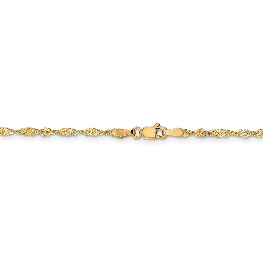 Alternate view of the 2mm, 14k Yellow Gold, Singapore Chain Bracelet by The Black Bow Jewelry Co.
