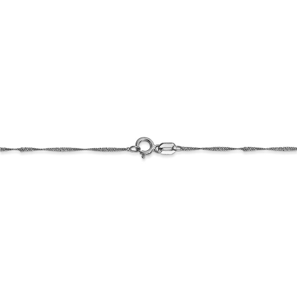 Alternate view of the 1mm, 14k White Gold Diamond Cut Singapore Chain Necklace by The Black Bow Jewelry Co.