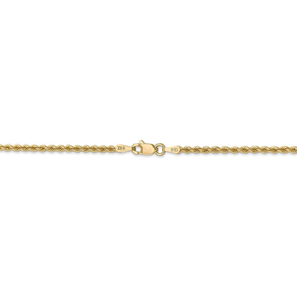 Alternate view of the 2.25mm, 14k Yellow Gold, Handmade Solid Rope Chain Anklet or Bracelet by The Black Bow Jewelry Co.