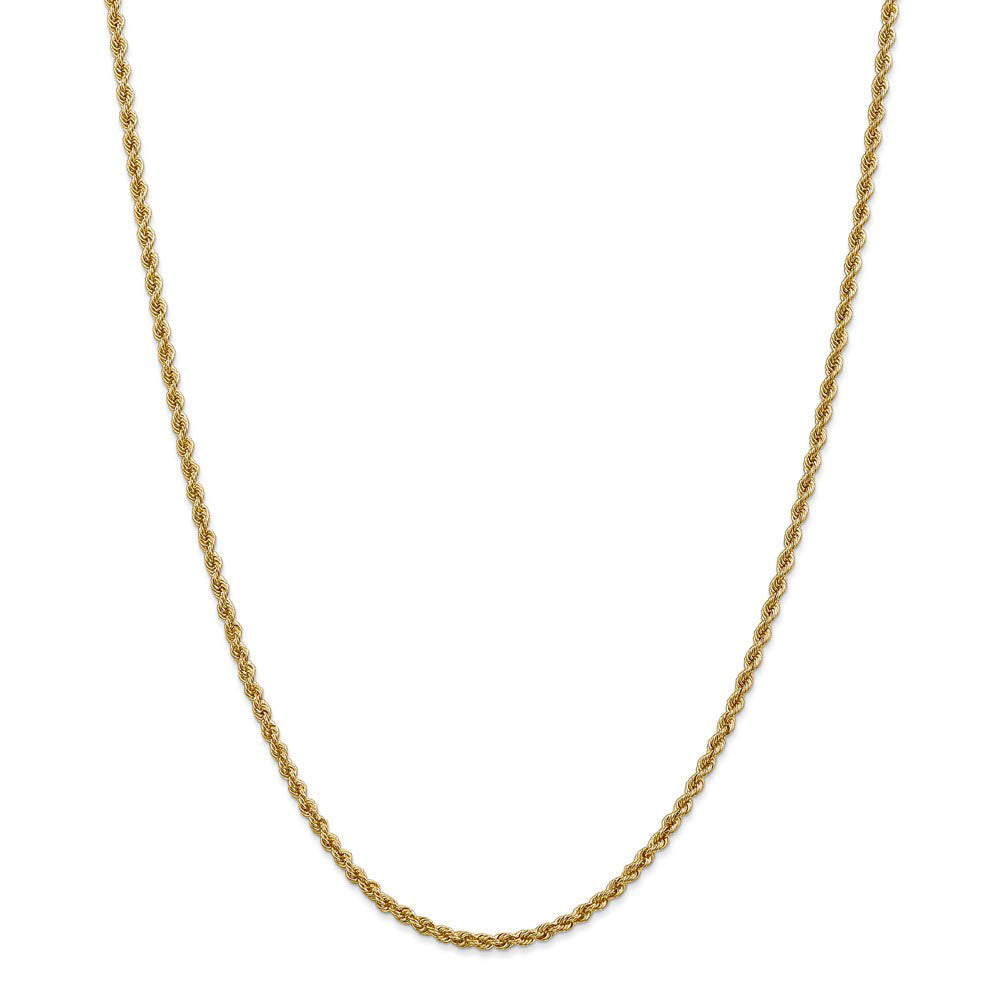 Alternate view of the 2.5mm, 14k Yellow Gold, Handmade Solid Rope Chain Necklace by The Black Bow Jewelry Co.