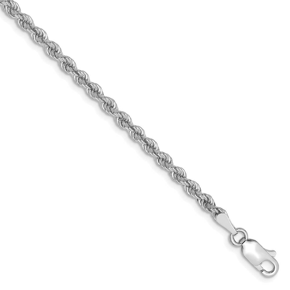 2.75mm, 14k White Gold, Handmade Solid Rope Chain Bracelet, 8 Inch, Item C8162-07 by The Black Bow Jewelry Co.
