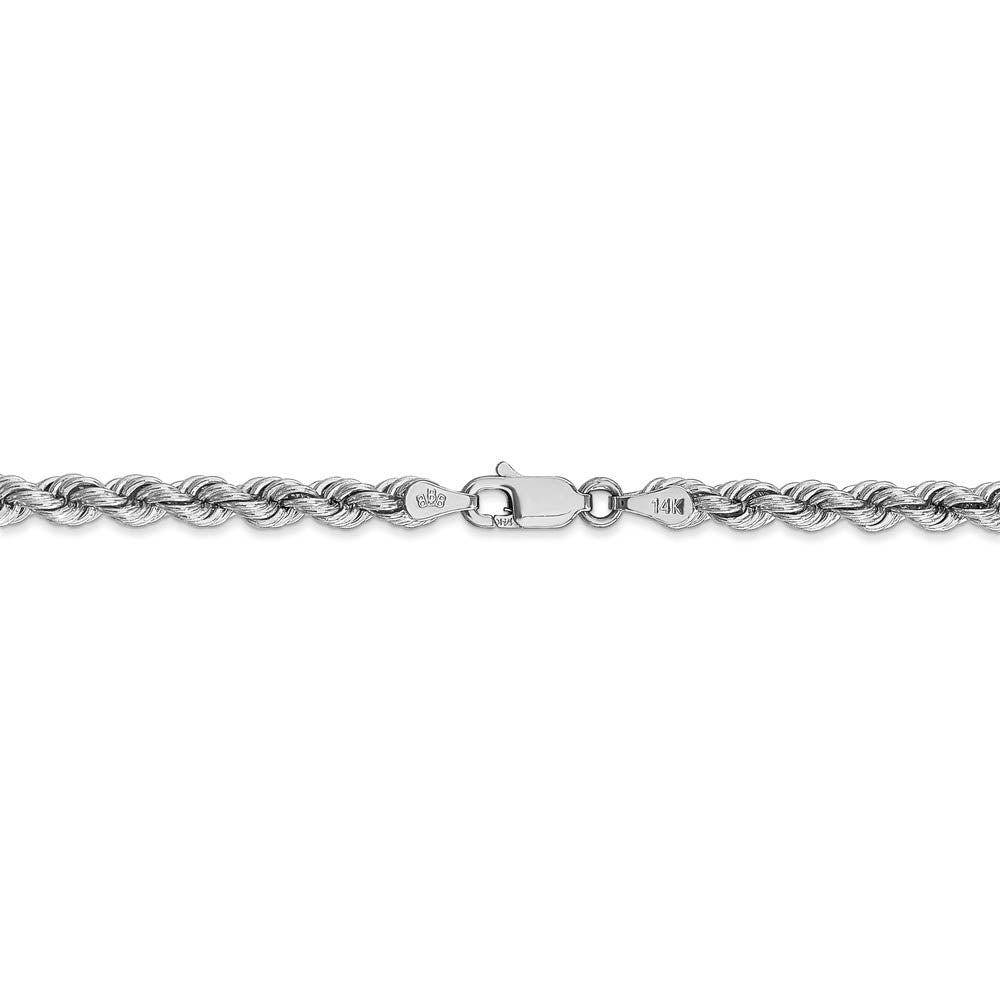 Alternate view of the 4mm, 14k White Gold, Handmade Solid Rope Chain Bracelet by The Black Bow Jewelry Co.
