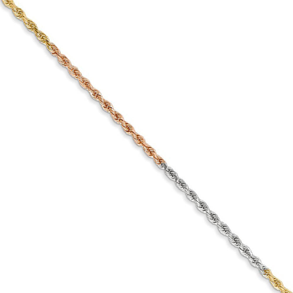1.5mm 14k Tri-Color Gold Diamond Cut Solid Rope Chain Necklace, Item C8169 by The Black Bow Jewelry Co.