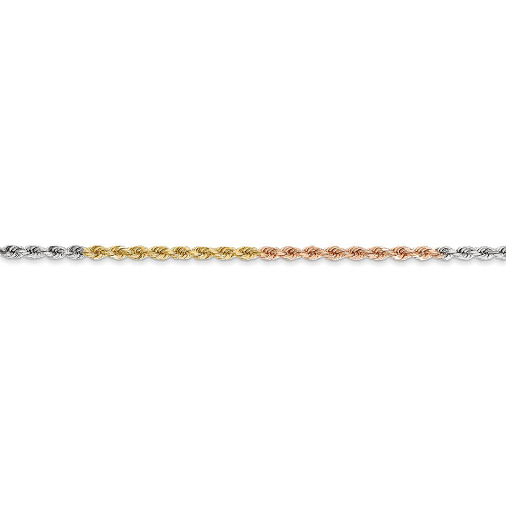Alternate view of the 1.8mm 14k Tri-Color Gold D/C Solid Rope Chain Anklet or Bracelet by The Black Bow Jewelry Co.