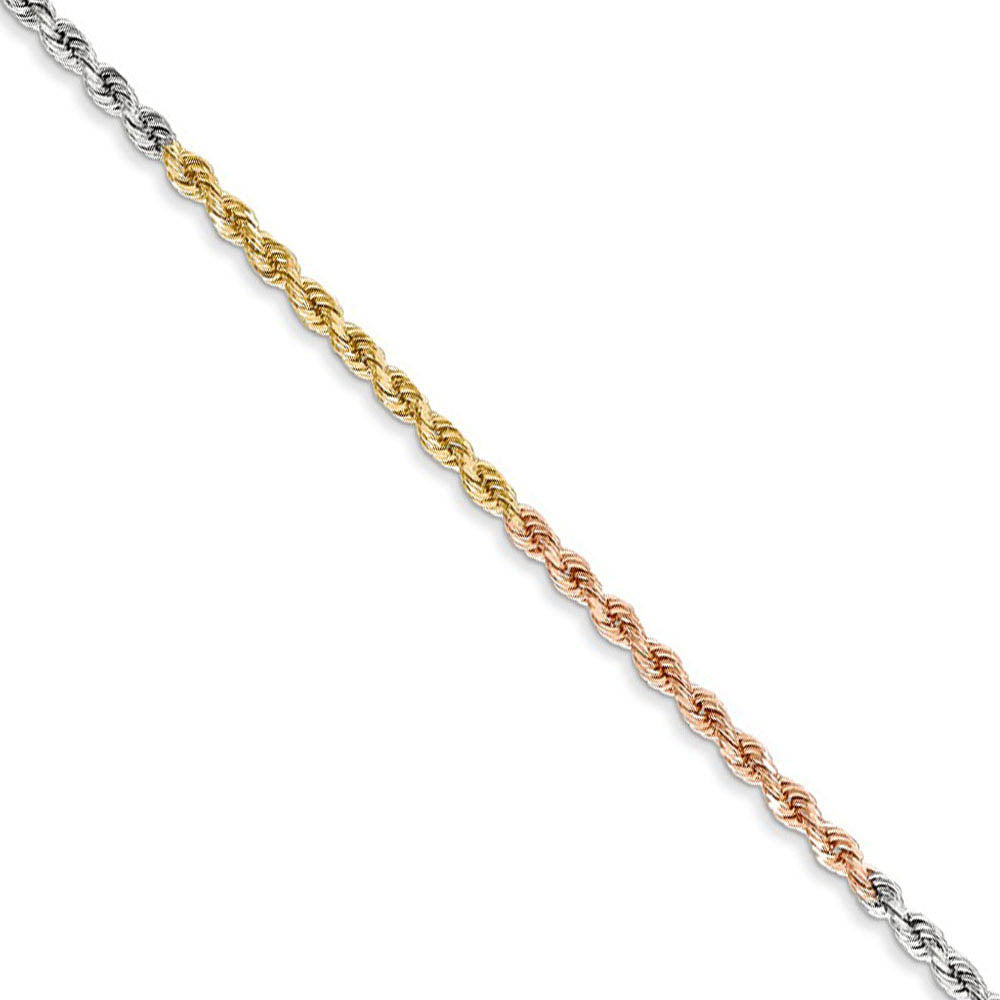 1.8mm 14k Tri-Color Gold Diamond Cut Solid Rope Chain Necklace, Item C8170 by The Black Bow Jewelry Co.