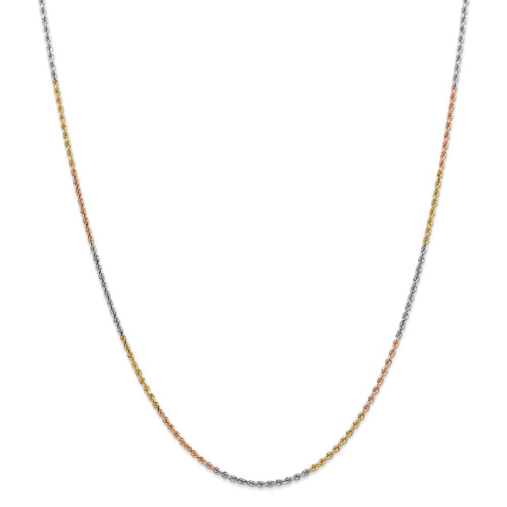 Alternate view of the 1.8mm 14k Tri-Color Gold Diamond Cut Solid Rope Chain Necklace by The Black Bow Jewelry Co.