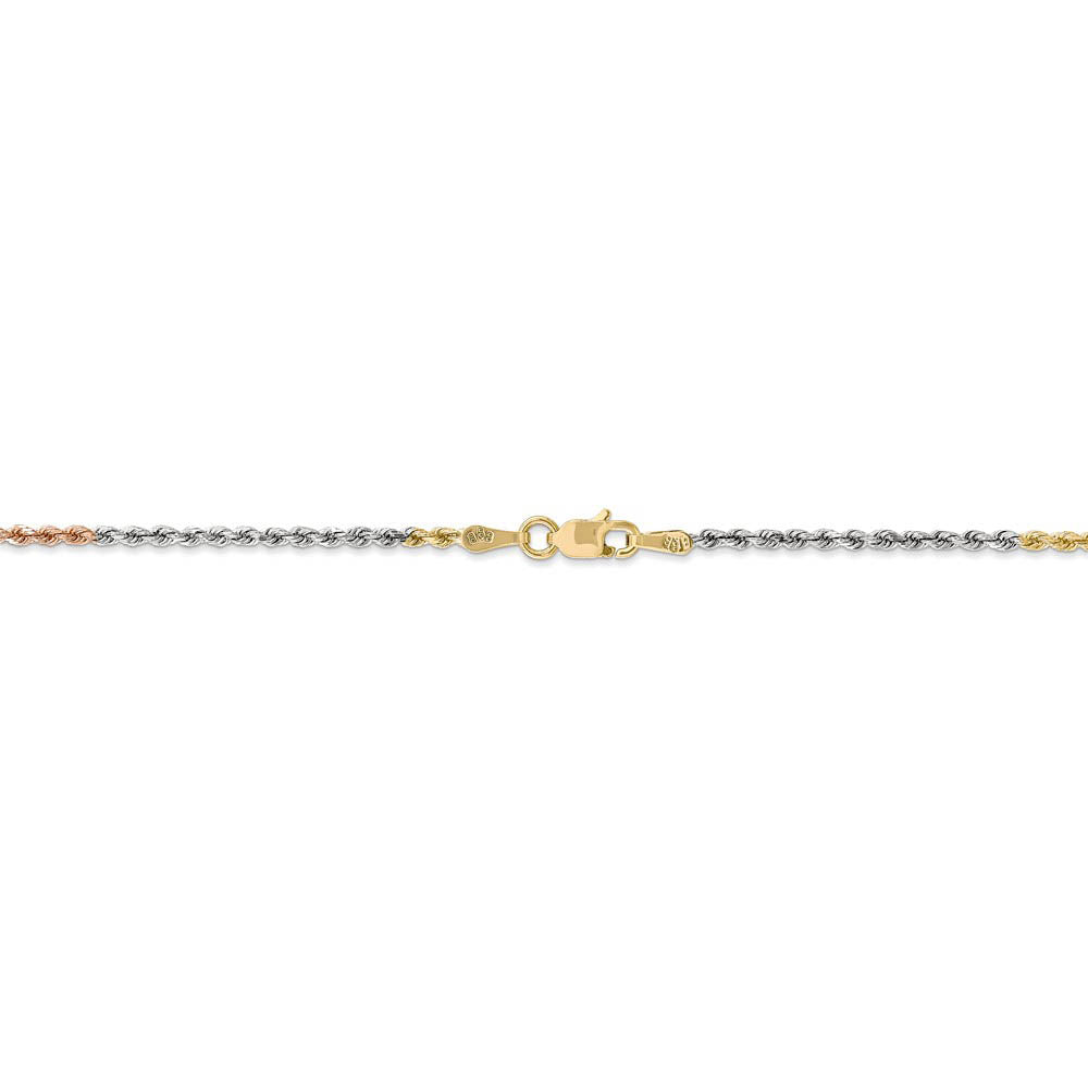 Alternate view of the 1.8mm 14k Tri-Color Gold Diamond Cut Solid Rope Chain Necklace by The Black Bow Jewelry Co.
