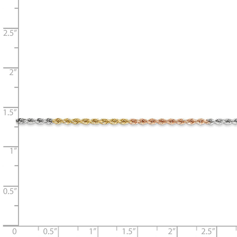 Alternate view of the 1.8mm 14k Tri-Color Gold Diamond Cut Solid Rope Chain Necklace by The Black Bow Jewelry Co.