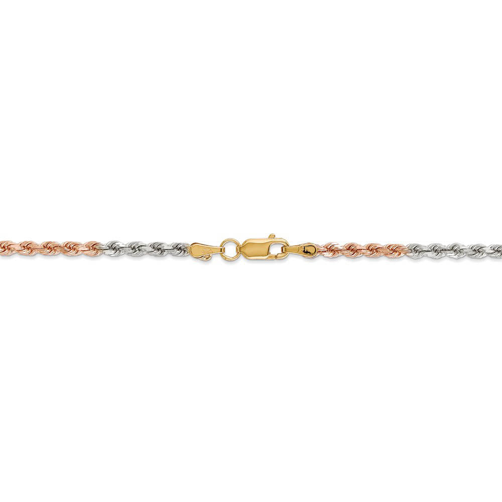 Alternate view of the 2.9mm, 14k Tri-Color Gold, D/C Solid Rope Chain Bracelet by The Black Bow Jewelry Co.