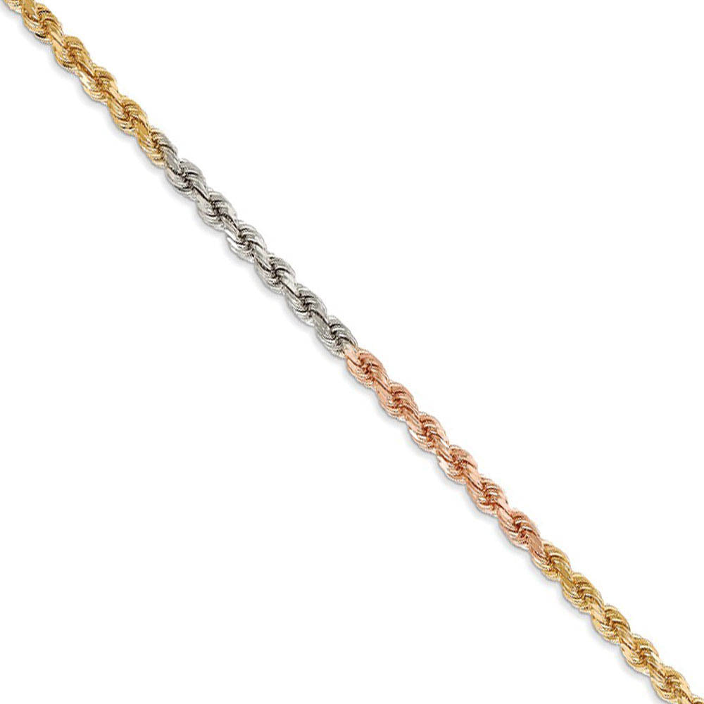 2.9mm, 14k Tri-Color Gold, D/C Solid Rope Chain Necklace, Item C8172 by The Black Bow Jewelry Co.