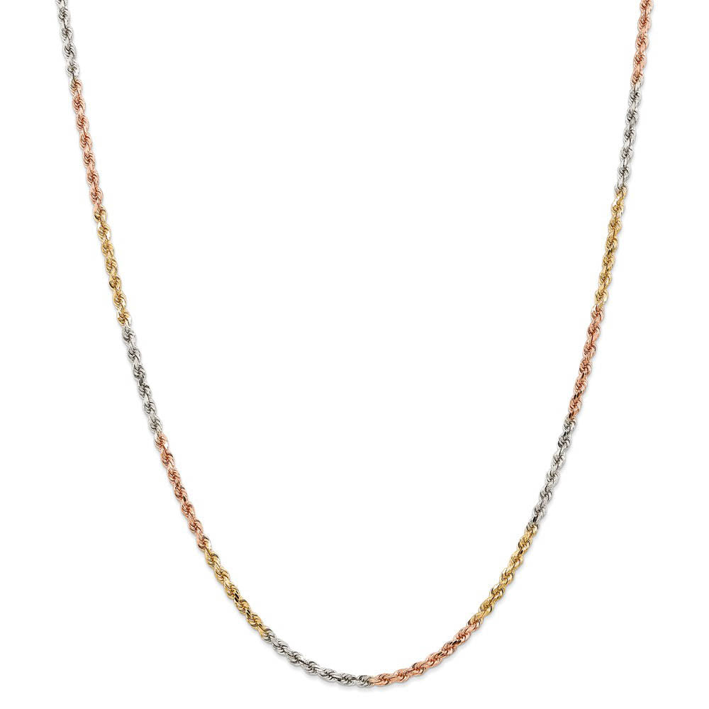 Alternate view of the 2.9mm, 14k Tri-Color Gold, D/C Solid Rope Chain Necklace by The Black Bow Jewelry Co.