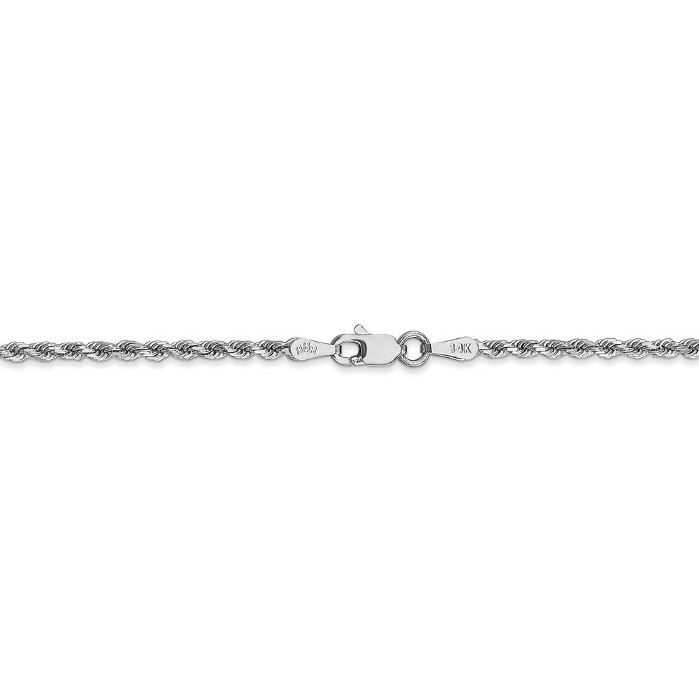 Alternate view of the 2mm, 14k White Gold, Diamond Cut Solid Rope Chain Anklet, 9 Inch by The Black Bow Jewelry Co.