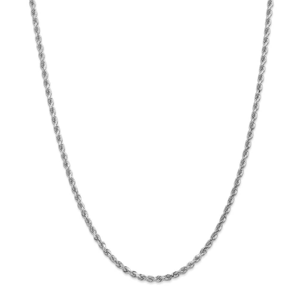 Alternate view of the 3mm, 14k White Gold, Diamond Cut Solid Rope Chain Necklace by The Black Bow Jewelry Co.