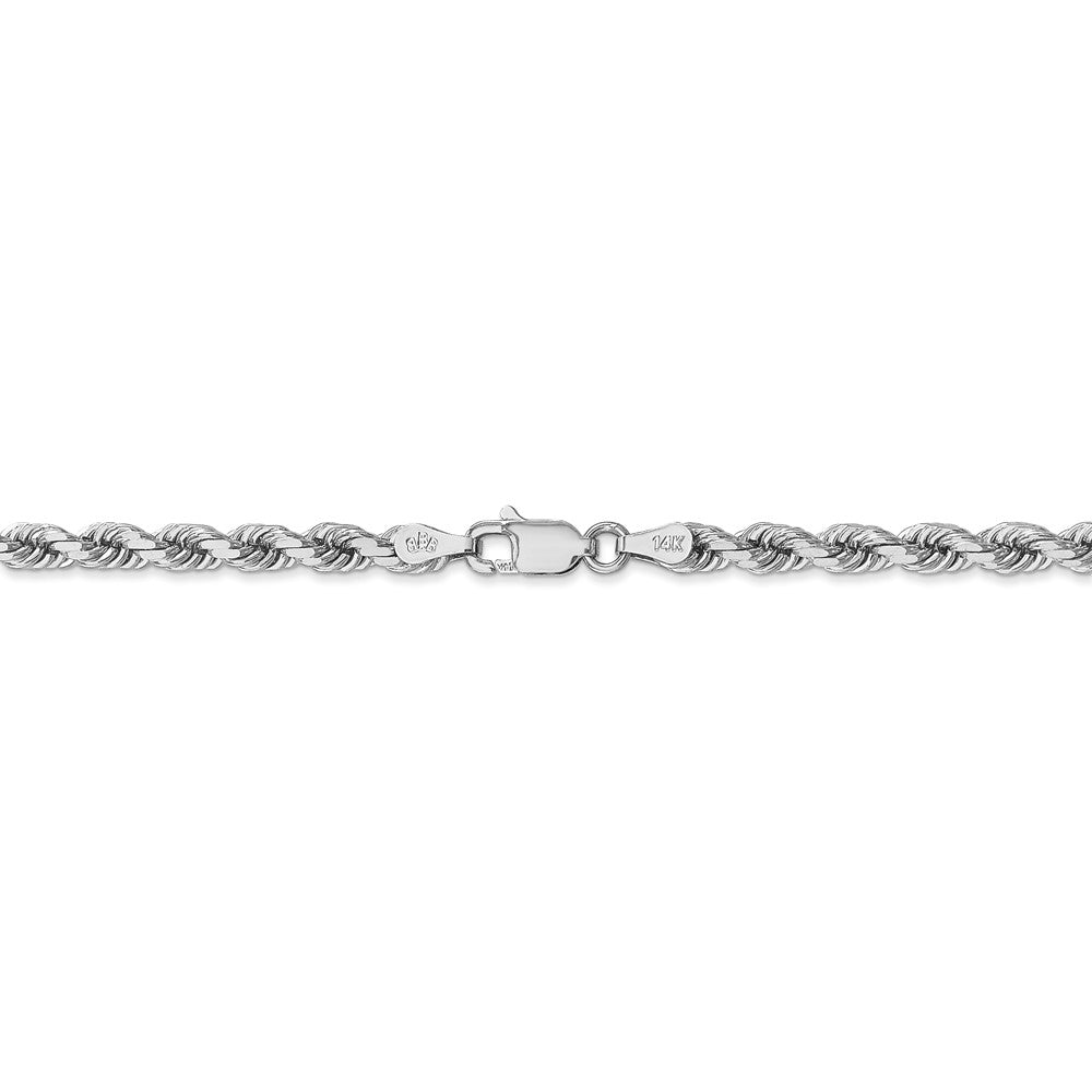 Alternate view of the 4mm, 14k White Gold, Diamond Cut Solid Rope Chain Necklace by The Black Bow Jewelry Co.
