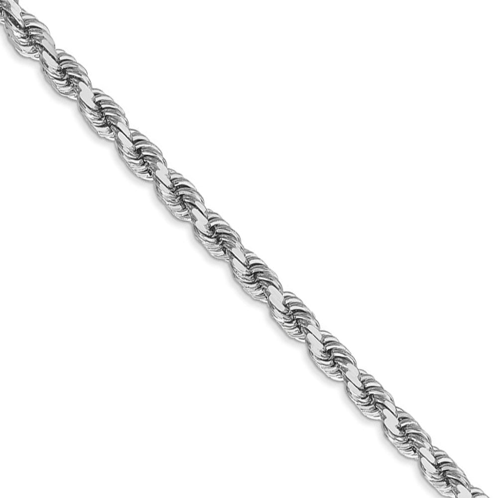4mm, 14k White Gold, Diamond Cut Solid Rope Chain Necklace