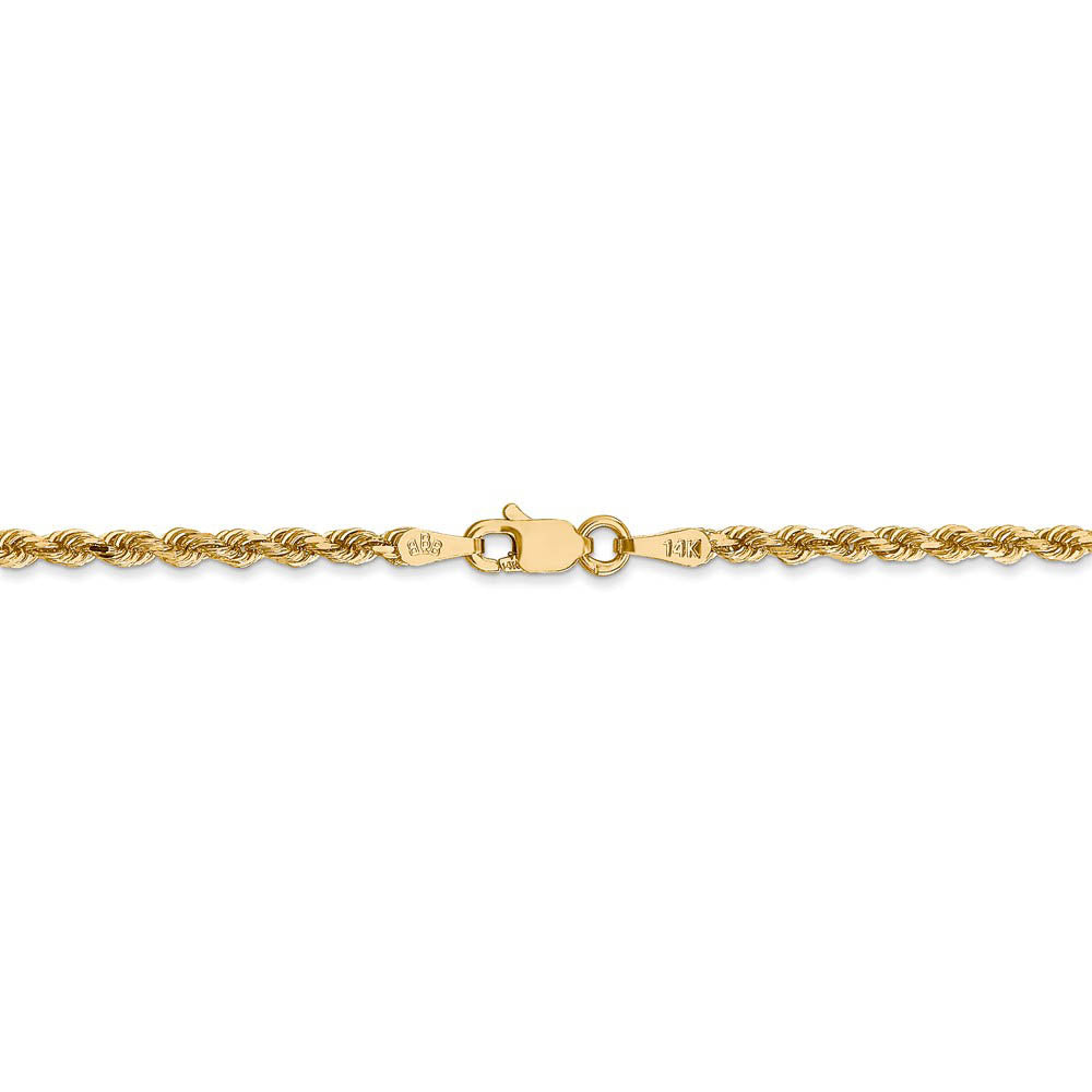 Alternate view of the 2.25mm 14k Yellow Gold Diamond Cut Solid Rope Chain Bracelet by The Black Bow Jewelry Co.