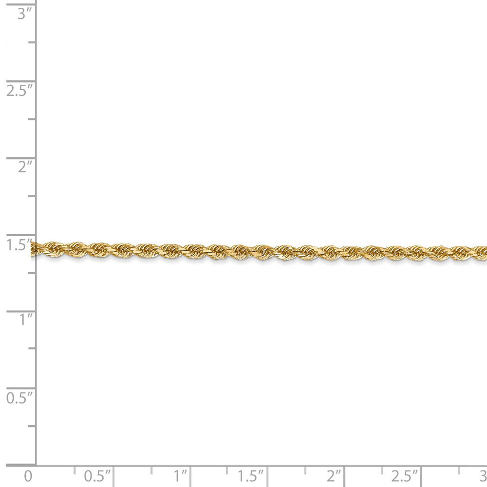 Alternate view of the 2.25mm 14k Yellow Gold Diamond Cut Solid Rope Chain Bracelet by The Black Bow Jewelry Co.