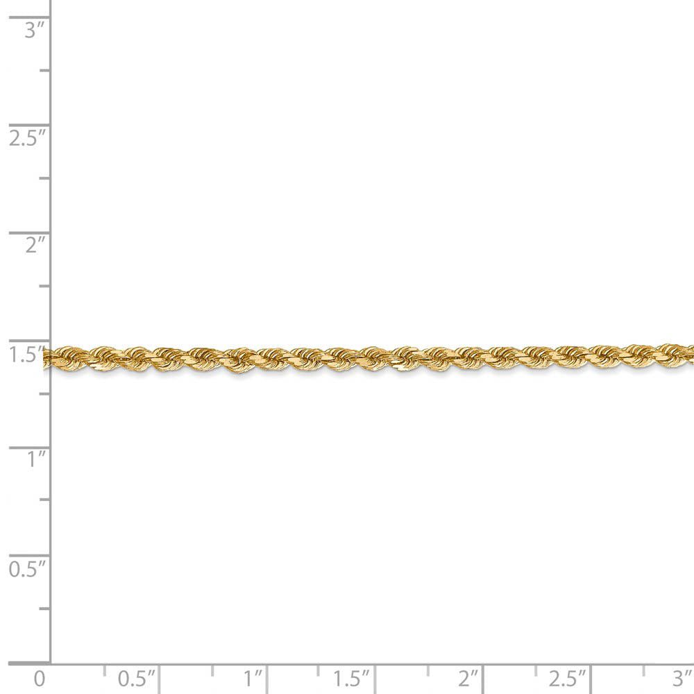 Alternate view of the 2.75mm 14k Yellow Gold, D/C Solid Rope Chain Anklet or Bracelet by The Black Bow Jewelry Co.