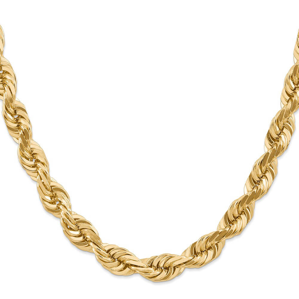 Men's 10mm, 14k Yellow Gold, Diamond Cut Solid Rope Chain Necklace