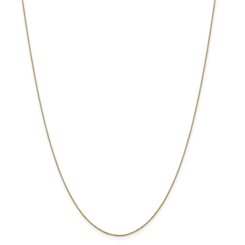 Alternate view of the 0.5mm, 14k Yellow Gold Solid Box Chain Necklace by The Black Bow Jewelry Co.