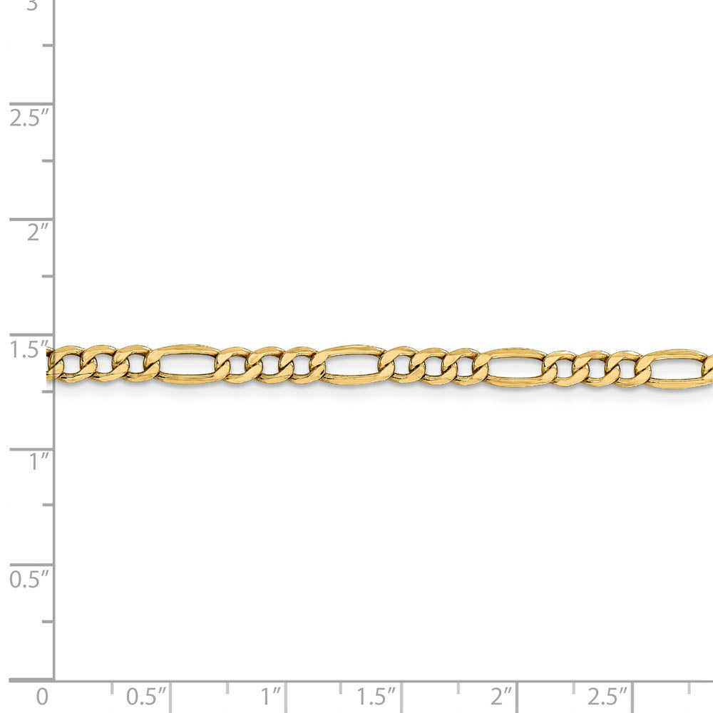 Alternate view of the 4.75mm, 14k Yellow Gold, Hollow Figaro Chain Bracelet by The Black Bow Jewelry Co.