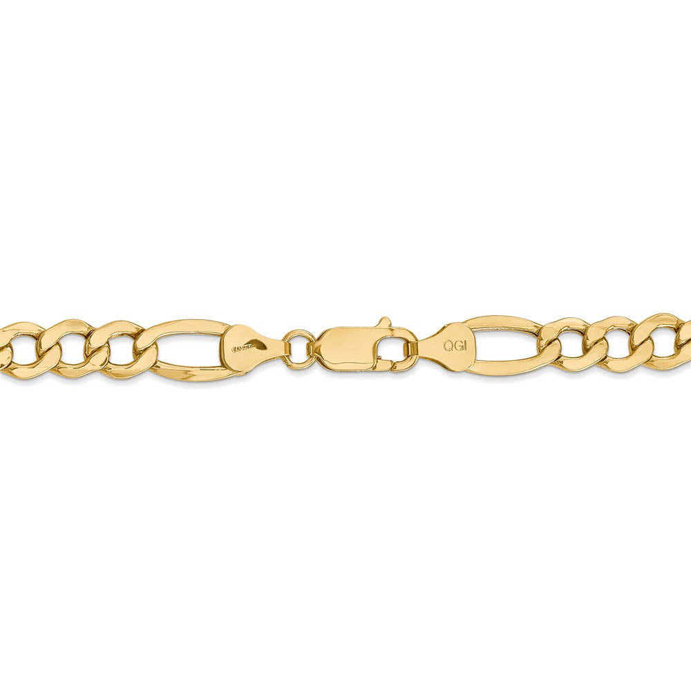Alternate view of the Men's 7.3mm, 14k Yellow Gold, Hollow Figaro Chain Necklace by The Black Bow Jewelry Co.