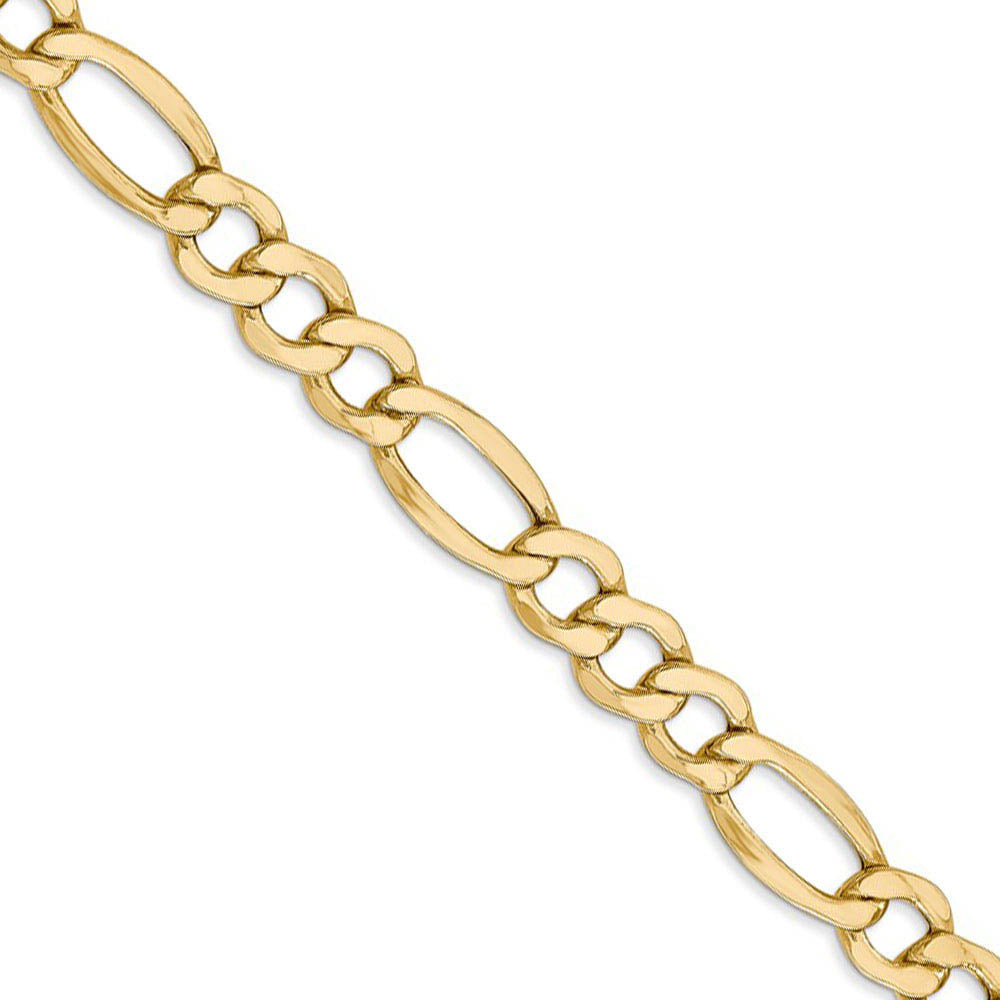 Men's 7.3mm, 14k Yellow Gold, Hollow Figaro Chain Necklace