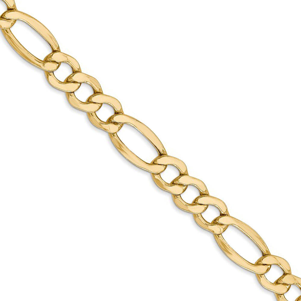 Men's 7.3mm, 14k Yellow Gold, Hollow Figaro Chain Necklace