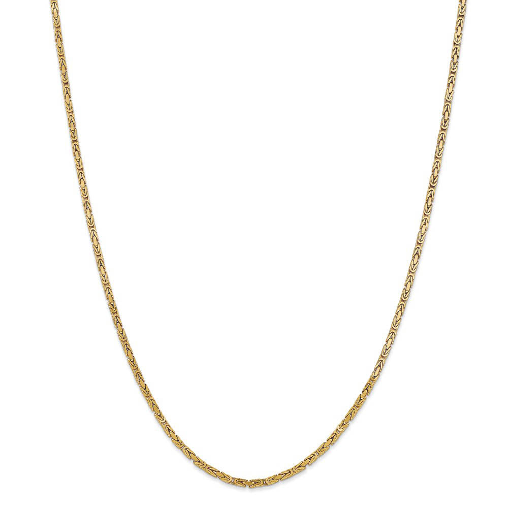 Alternate view of the 2mm, 14k Yellow Gold, Solid Byzantine Chain Necklace by The Black Bow Jewelry Co.