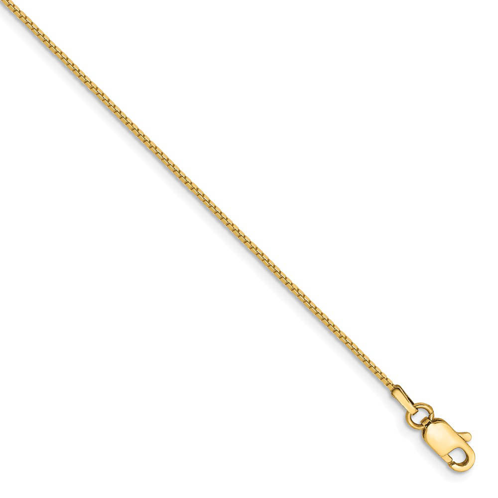 0.9mm, 14k Yellow Gold, Solid Box Chain Anklet, 9 Inch, Item C8251-09 by The Black Bow Jewelry Co.