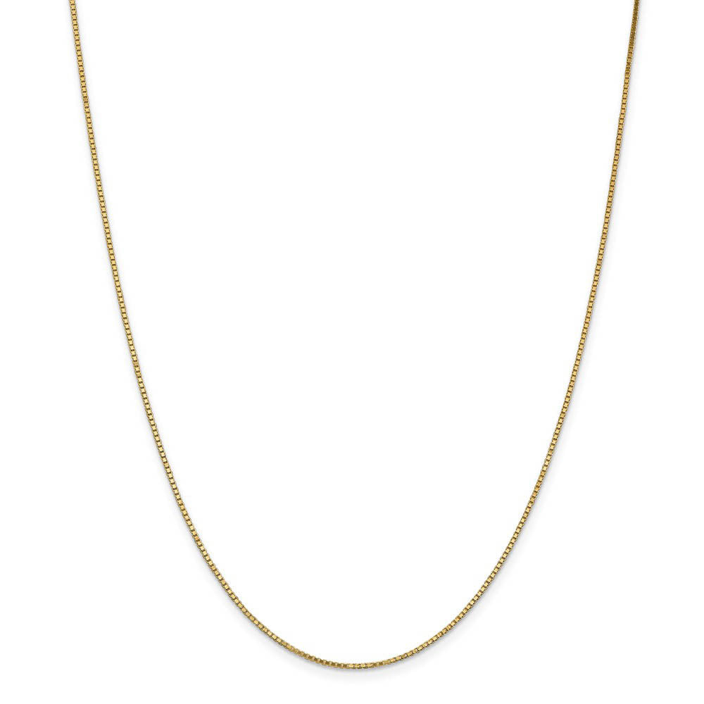 Alternate view of the 1.1mm, 14k Yellow Gold, Solid Box Chain Necklace by The Black Bow Jewelry Co.