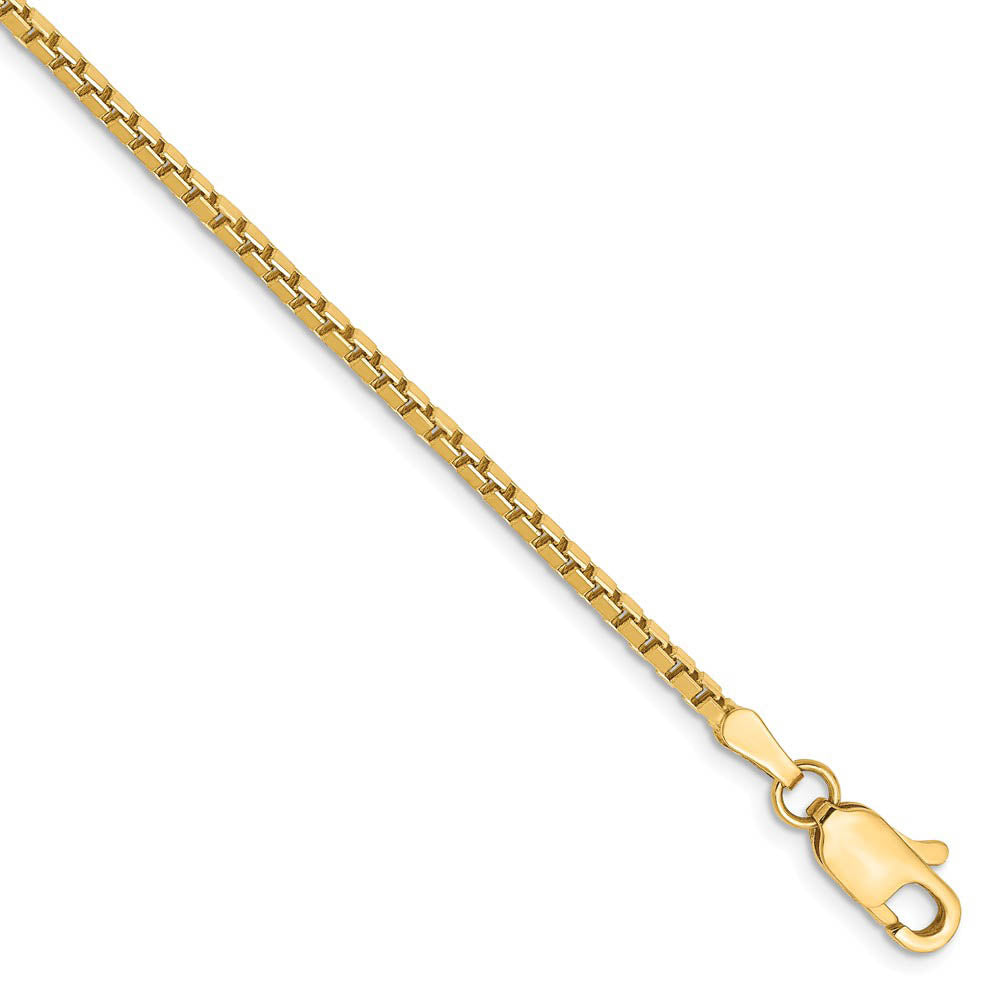 1.9mm, 14k Yellow Gold, Solid Box Chain Bracelet, 7 Inch, Item C8255-07 by The Black Bow Jewelry Co.